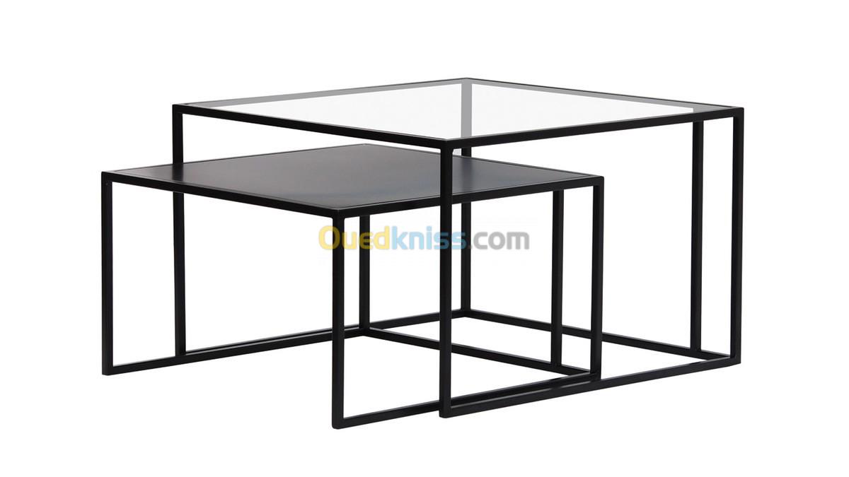 Tables basses design verre et métal noir (gamme d'importation)