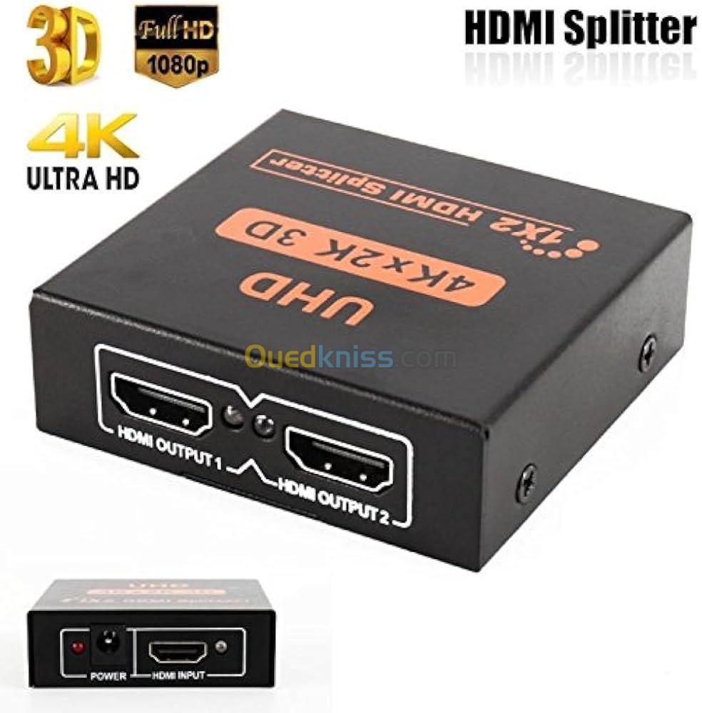 Microware UHD HDMI Splitter, Powered Latest UHD 4Kx2K 3D 1 in 2 out 1X2 