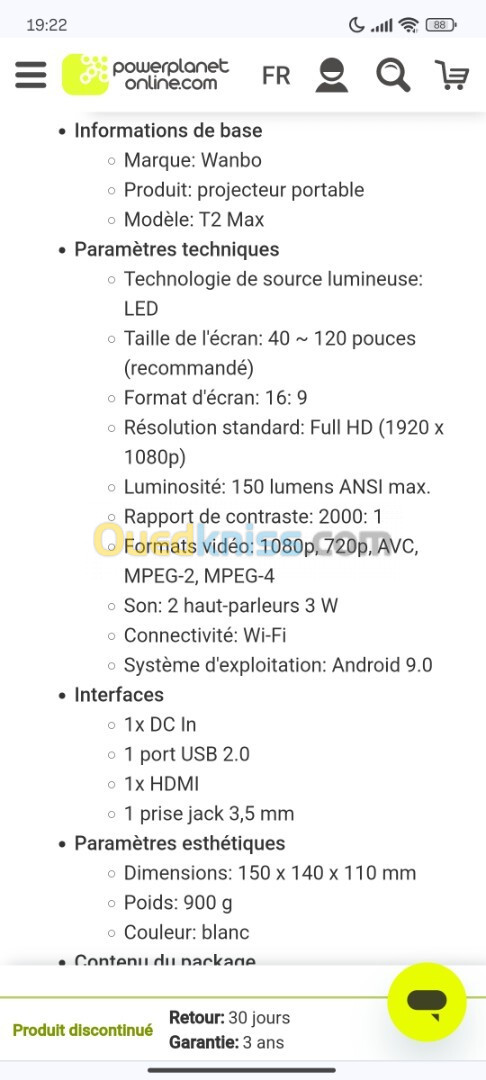 Vidéo projecteur portable wanbo t2max