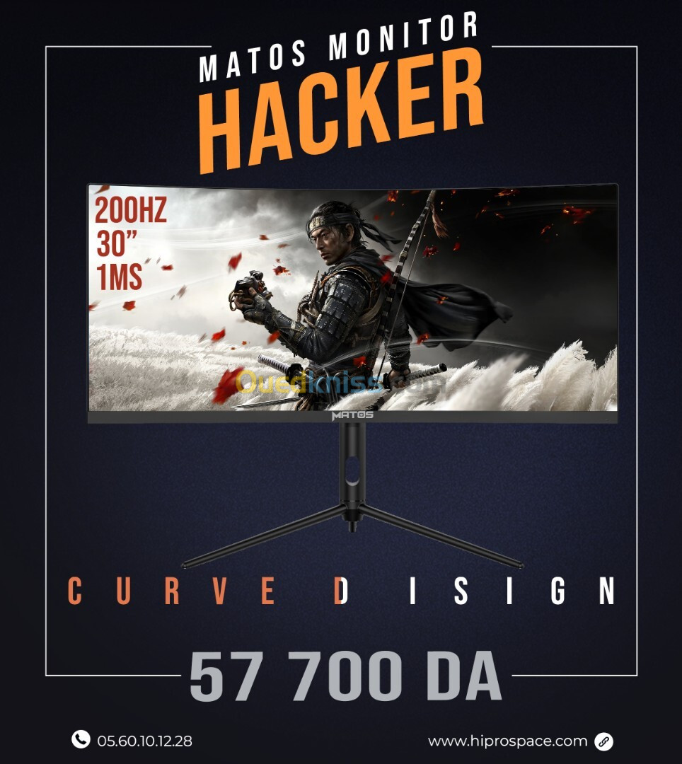 ECRAN MATOS HACKER Gaming Monitor 30 POUCE SCREEN SIZE 200 Hz 1 ms  Fast VA 2560 x 1080 Curved 1500R