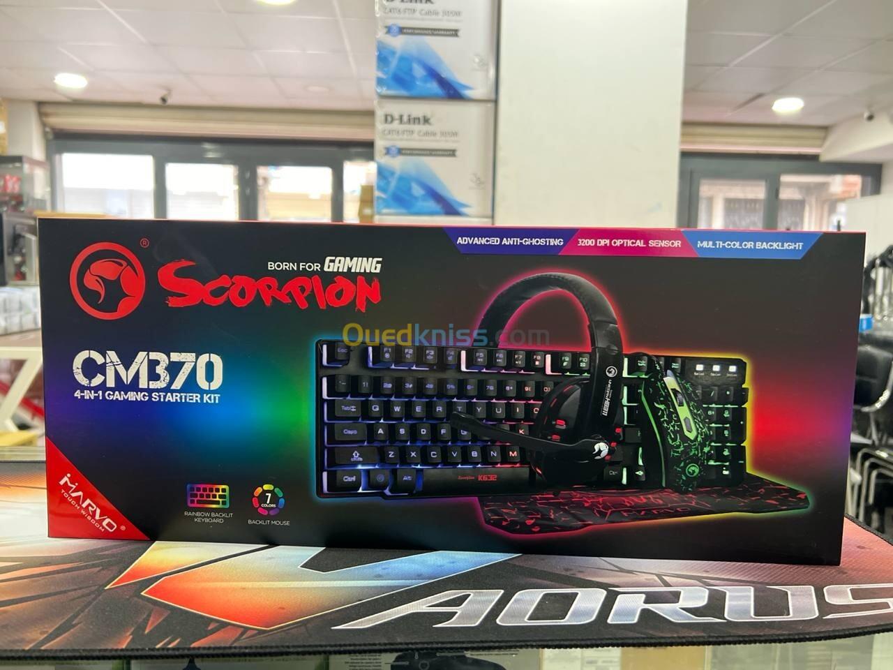 4 IN 1 Clavier+Souris+Casque+Tapis-Souris MARVO SCORPION CM370 