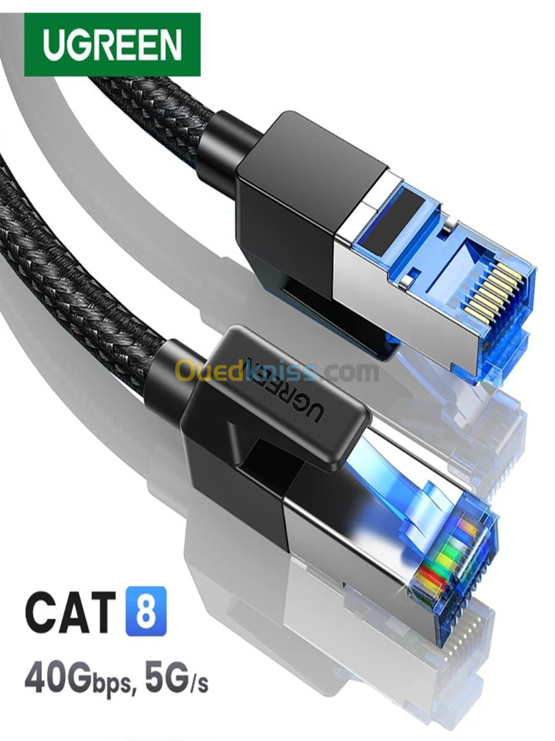 UGREEN Cable Ethernet CAT8 (1 Mètre) 40Gbps en Coton Tressé PVC, Lan rette pour PC Modem Ordinateur