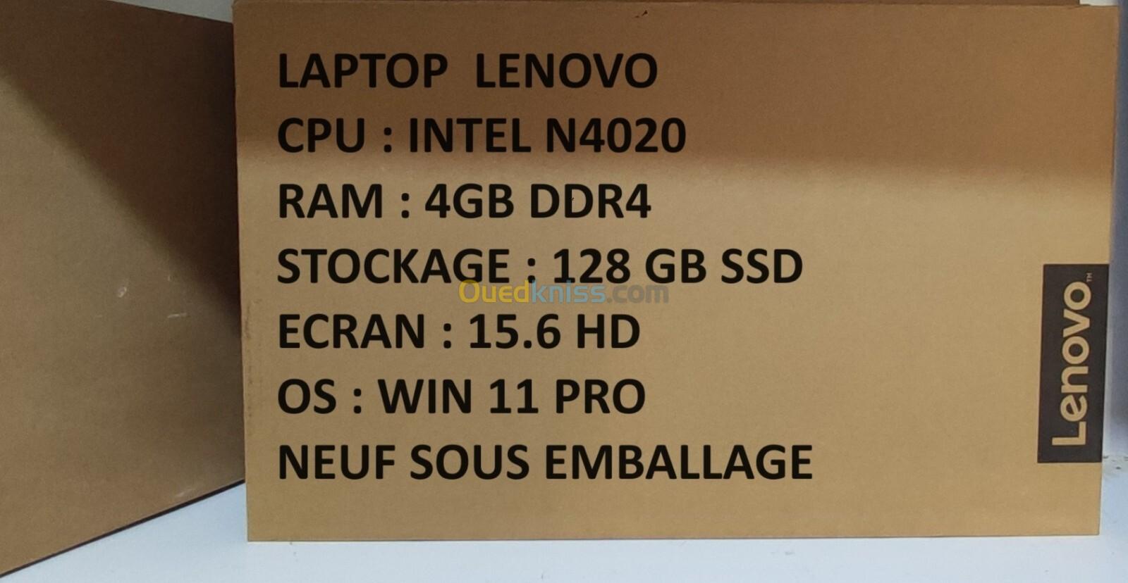 LENOVO INTEL N4020/4GB DDR4/128GB SSD/15.6 HD/WIN 11 PRO/NEUF SOUS EMBALLAGE