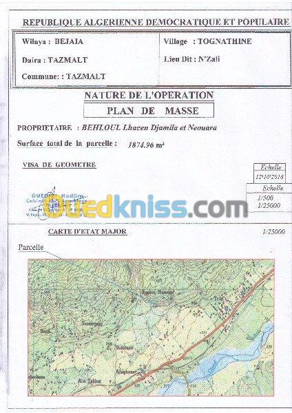 Vente Terrain Bejaia Tazmaltdaira