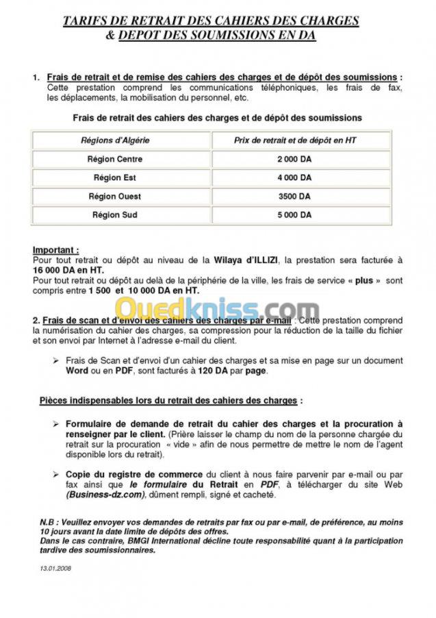 Retrait & dépôt de cahier des charges