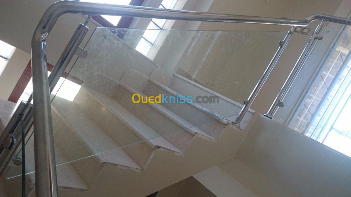 Rampes escalier Moderne verre-inox