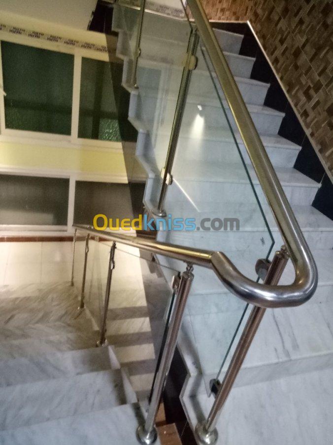 Rampes escalier Moderne verre-inox