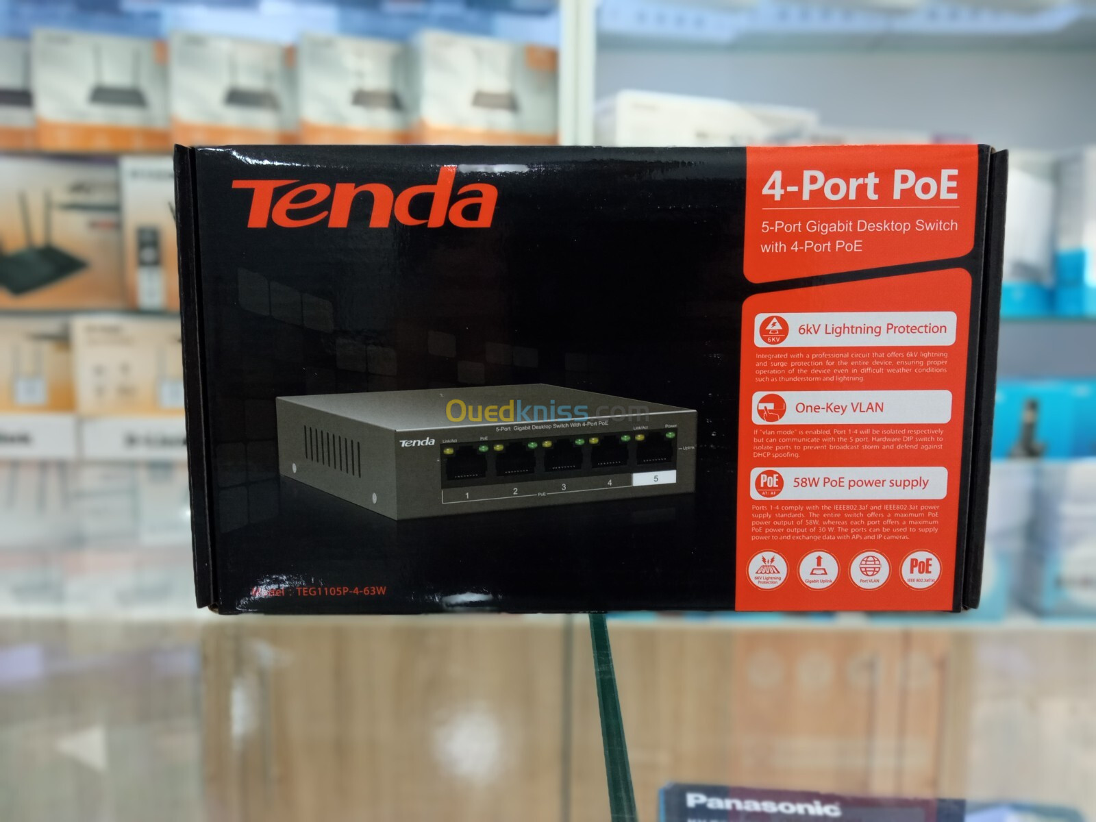 TENDA Switche de bureau Gigabit 5 ports avec 4 ports PoE TEG1105P-4-63W 