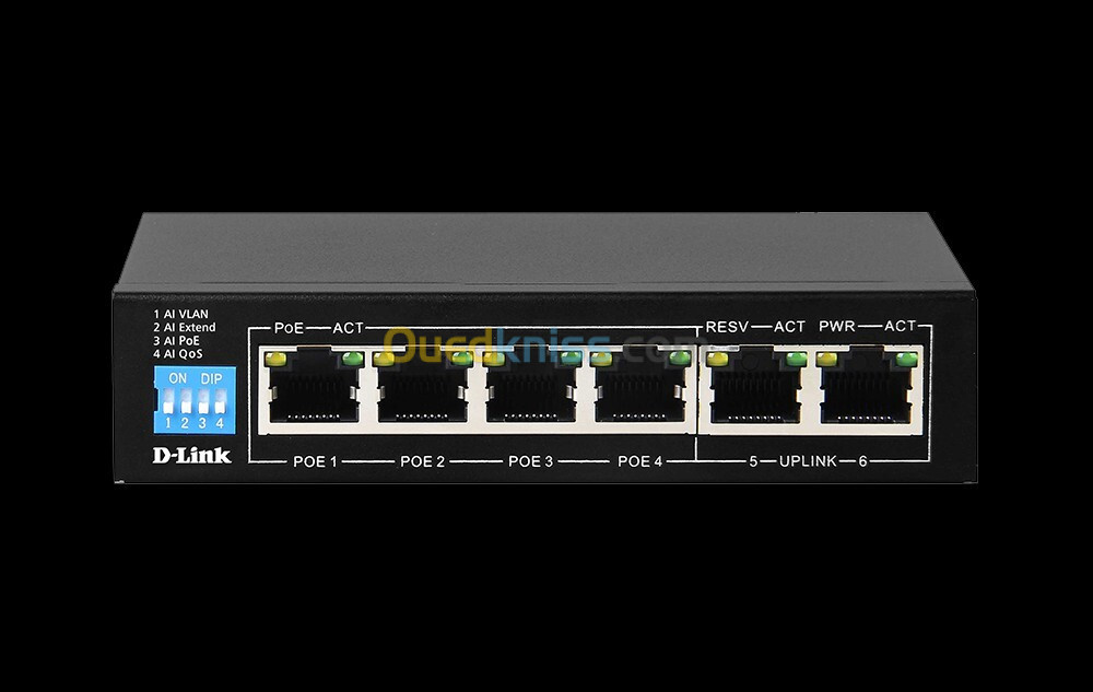 D-Link 6-Port Gigabit PoE Switch with 4 Long Reach PoE Ports and 2 Uplink Ports DGS-F1006P-E