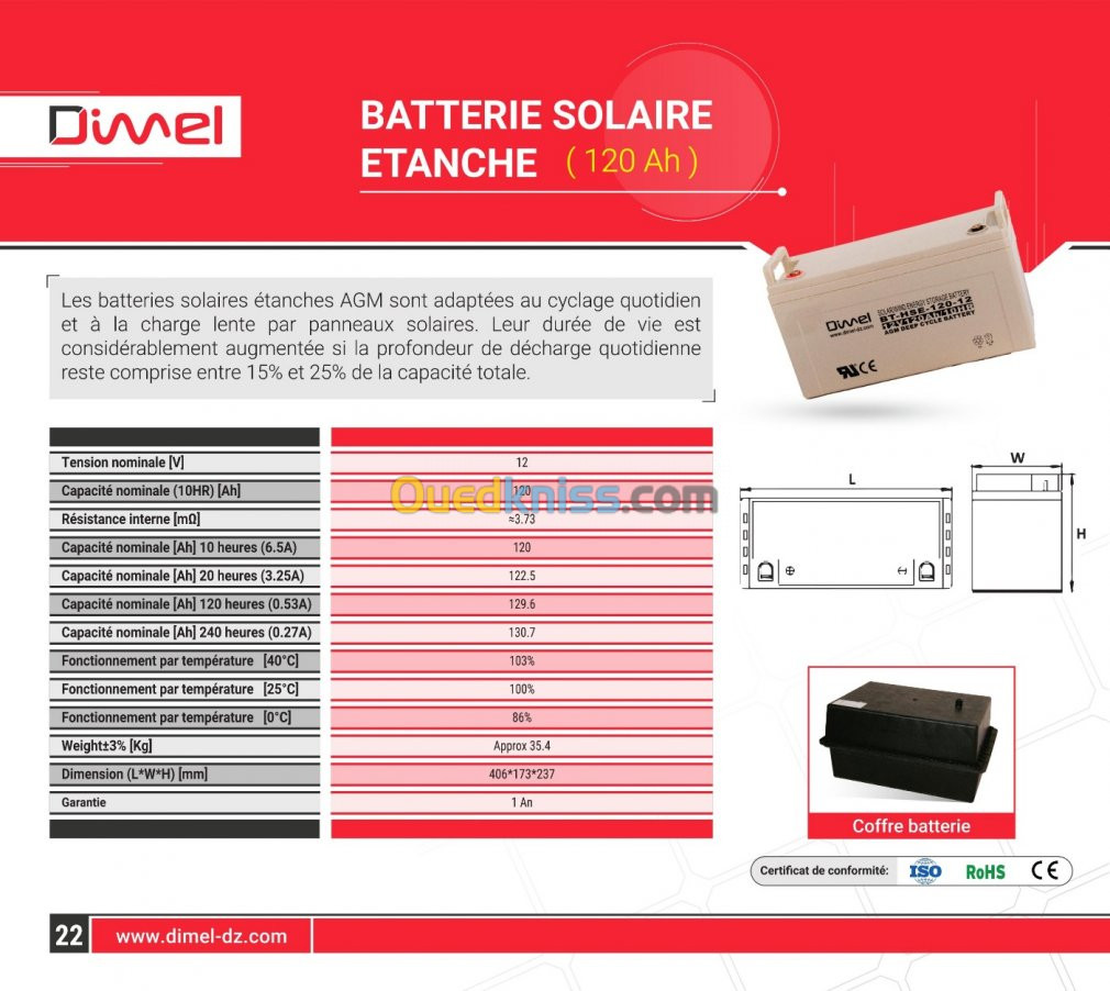 Batterie Solaire Etanche AGM (120 Ah)