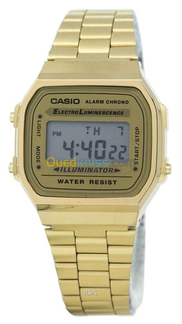 ساعة كاسيو ديجيتال ديسبلاي بسوار من التانلس ستيل           Montre casio   A168Wg-9Wdf  