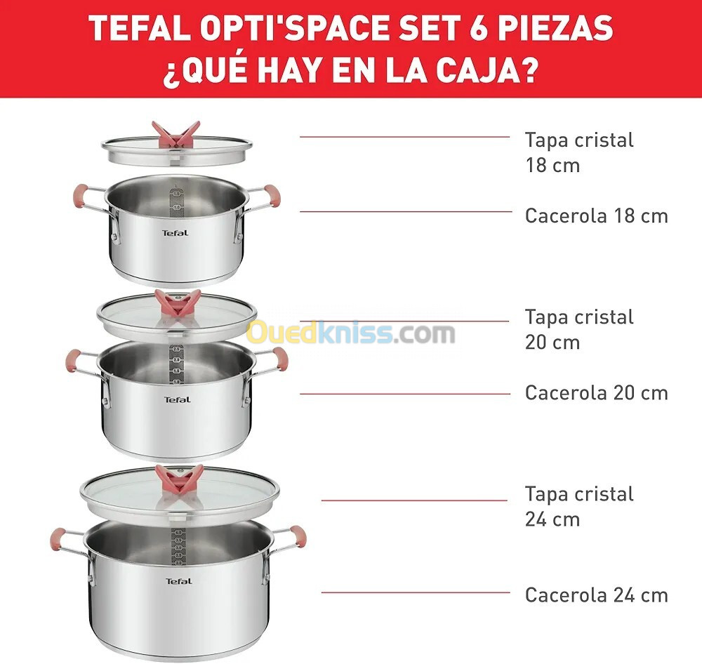 Opti'Space G720S674 Set de 3 casseroles 18/20/24 cm + couvercles - Induction