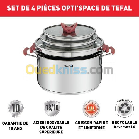 Opti'Space G720S674 Set de 3 casseroles 18/20/24 cm + couvercles - Induction