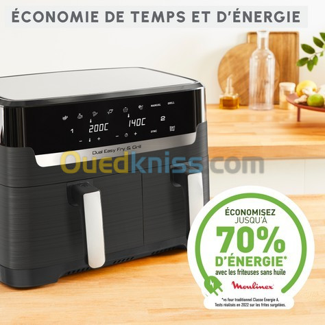 Moulinex Friteuse sans huile Dual Easy Fry & Grill EZ905B20-2700W - 8 programmes - 2 Tirroire- 8.3L