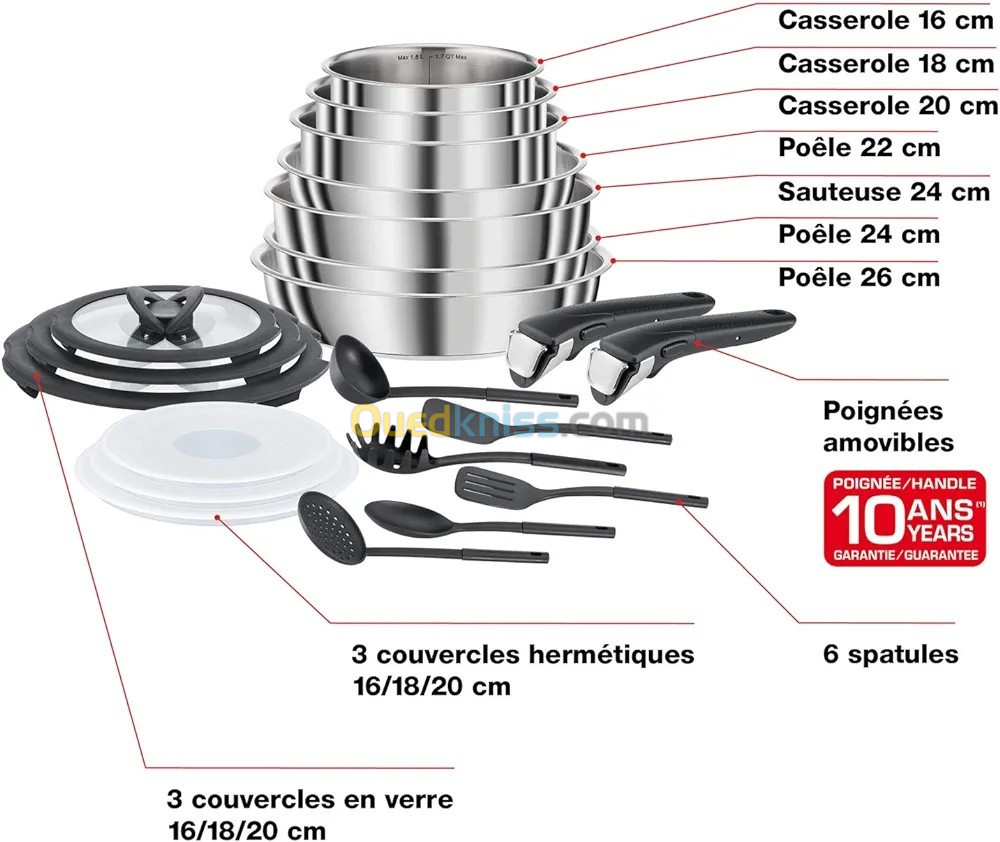  Seb Compact Inox Batterie de cuisine 20 pièces, Induction