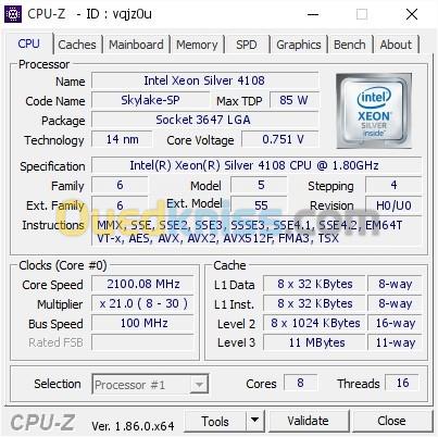 PROCESSEUR CPU SERVEUR SILVER 4108 USED
