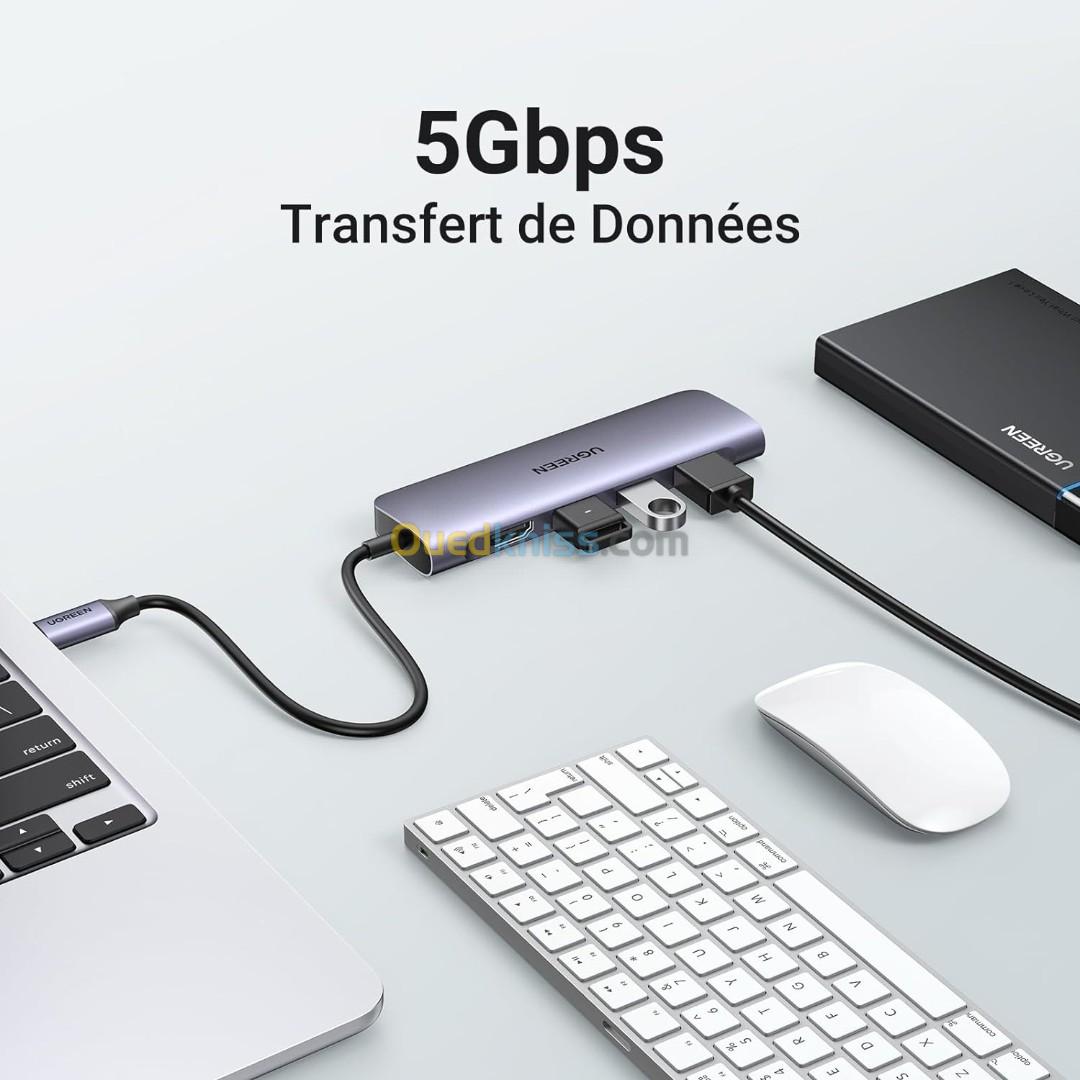 Adaptateur USB C 6en1 Ugreen original type C vers hdmi, usb A, carte mémoire 