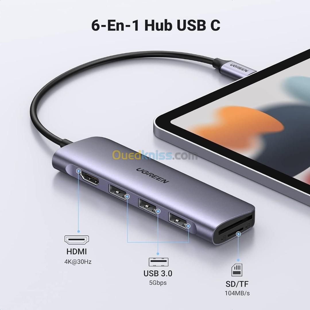 Adaptateur USB C 6en1 Ugreen original type C vers hdmi, usb A, carte mémoire 