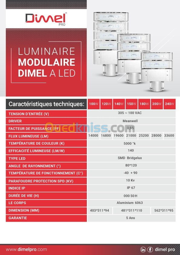 LUMINAIRE MODULAIRE À LED 120W