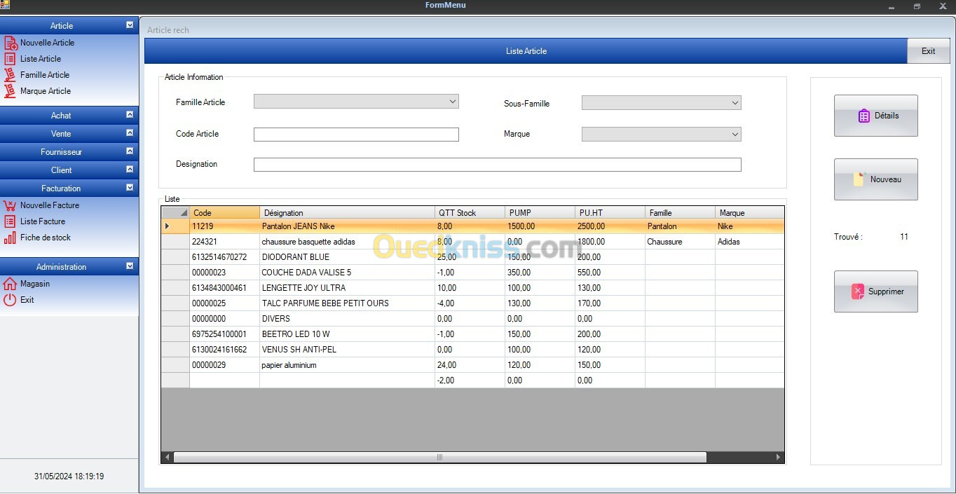 LOGICIEL DE VENTE ET STOCK