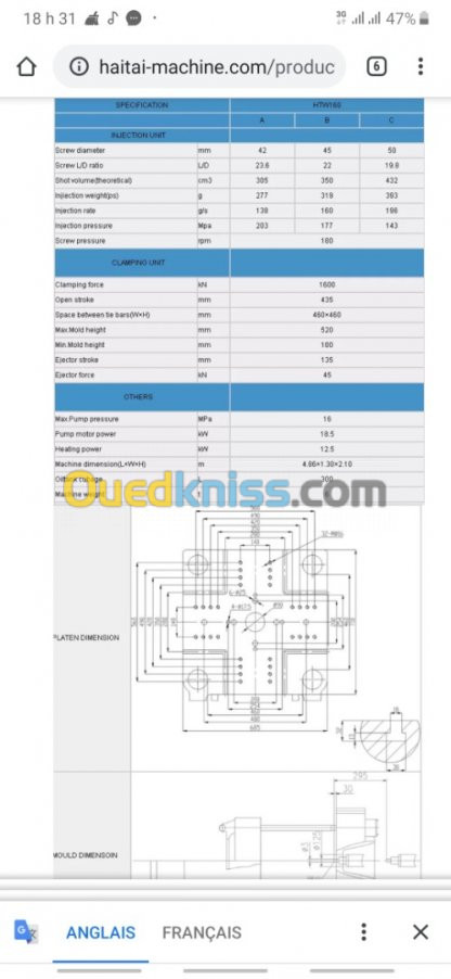 Machine injection plastique160+250 ton