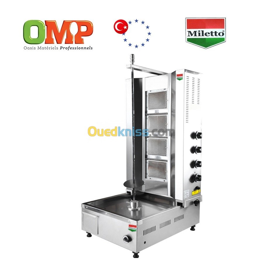 Machine à Shawarma Gaz 3000W - 2 Brûleurs, Rotation 360° - Inox, Capacité 12kg Max - Pour Viandes, Grillades, Extérieur
