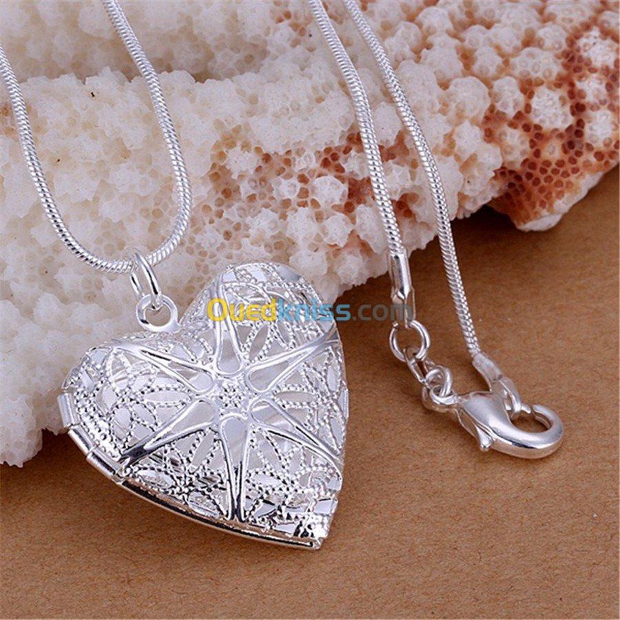 Collier  argent 925 et pendentif  coeu