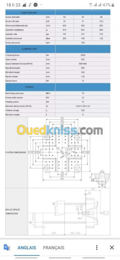 Machine injection disponible 