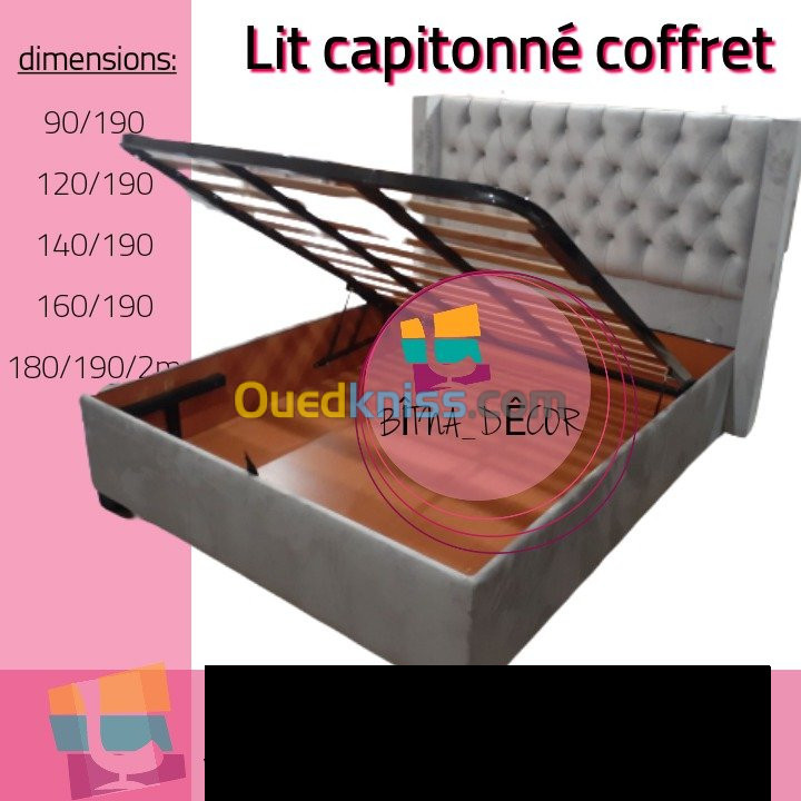 Lit coffre capitonné سرير مغلف كوفري 