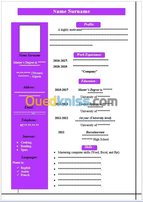 Saisie- CV ar/fr/An- Lettre Moti- Ppt