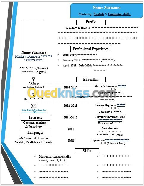 Saisie- CV ar/fr/An- Lettre Moti- Ppt