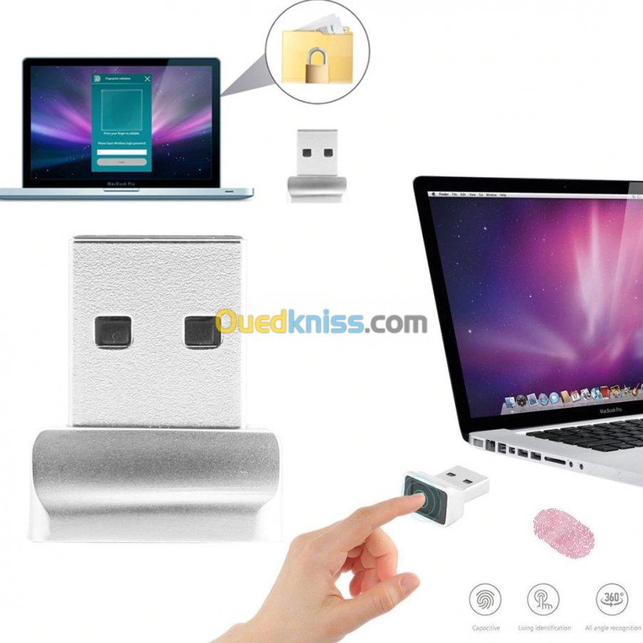 Lecteur D’empreintes Digitales USB – Pour PC, Sécurité Biométrique, Reconnaissance à 360°, Enregistrement Jusqu’à 10 Empreintes