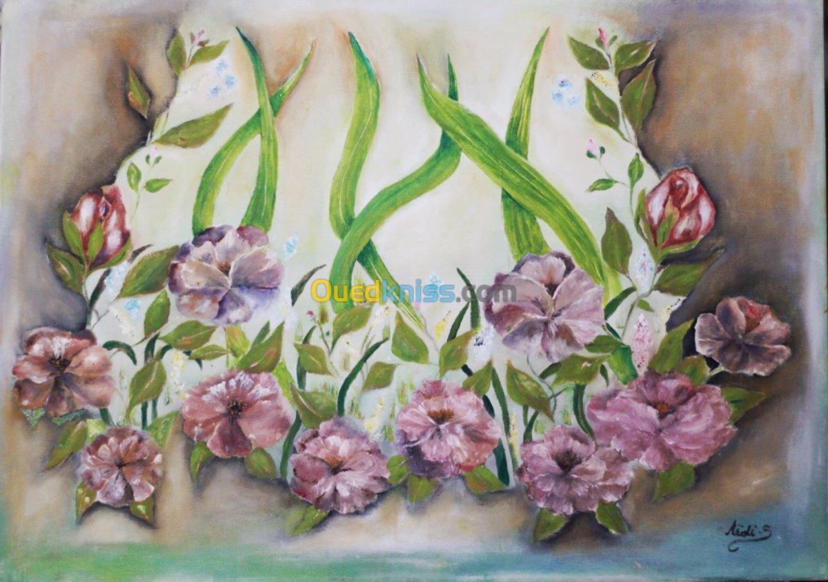 Tableau floral peinture à l’huile 