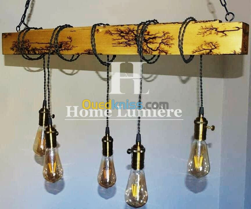 Lustre en bois moderne industriel