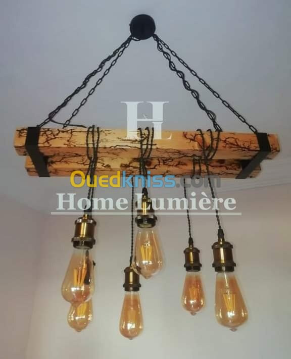 Lustre en bois moderne industriel