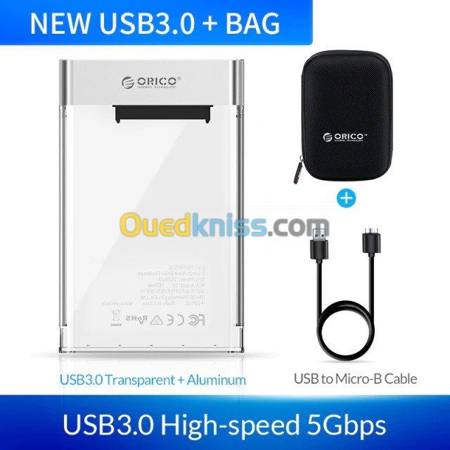 Rack Orico Transparent 2.5" USB 3.0 6Gbps pour disque dur HDD/SSD 2129U3 + Pochette etui PHD Orico