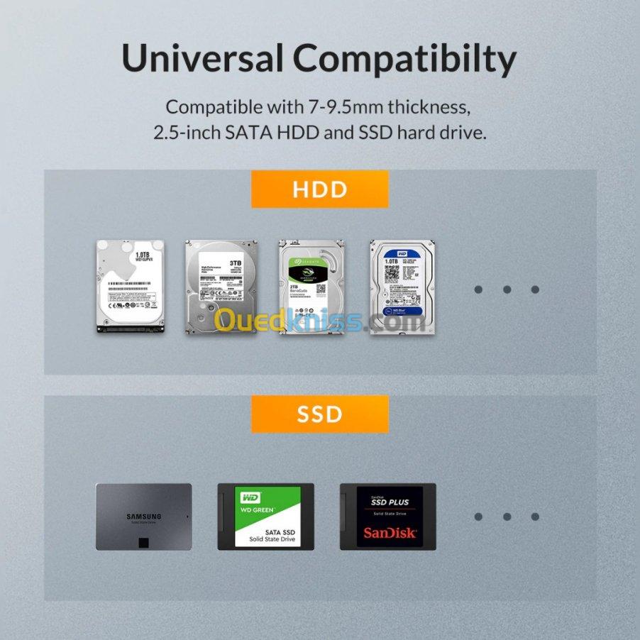 Rack Orico Transparent 2.5" USB 3.0 6Gbps pour disque dur HDD/SSD 2129U3 + Pochette etui PHD Orico