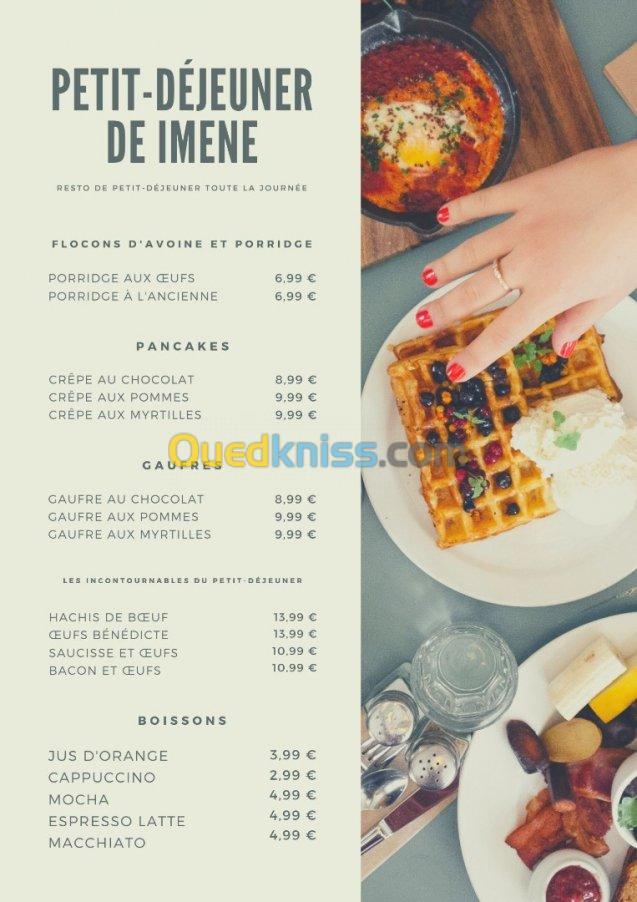 Conception de menus de luxe.