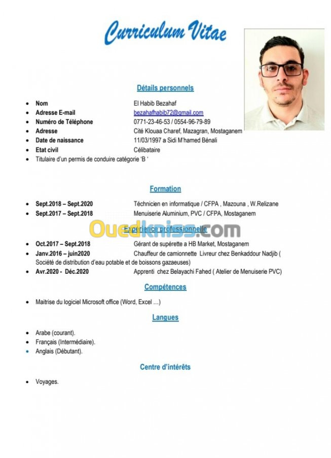 Informaticien et chauffeur 