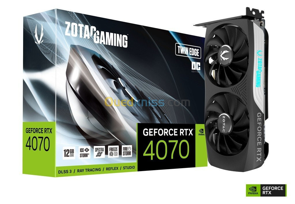 CARTE GRAPHIQUE ZOTAC RTX 4070 12GB TWIN EDGE 4K - 12 GO GDDR6X - DLSS3 - ICE STORM - 192-BIT - 750W