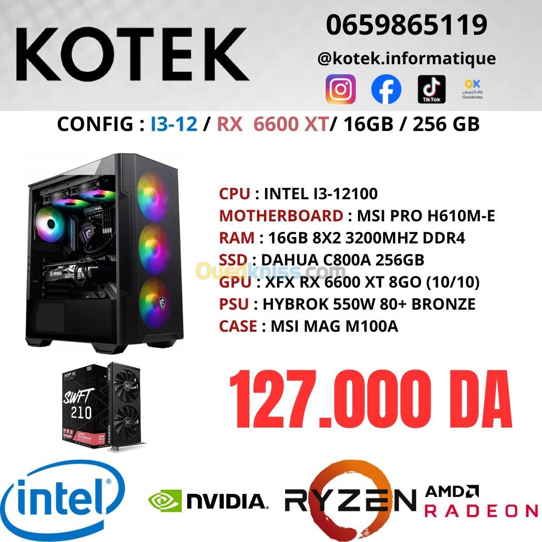 CONFIG PC GAMER I3-12100 RX 6600 XT 8G 16GB RAM 256GB SSD