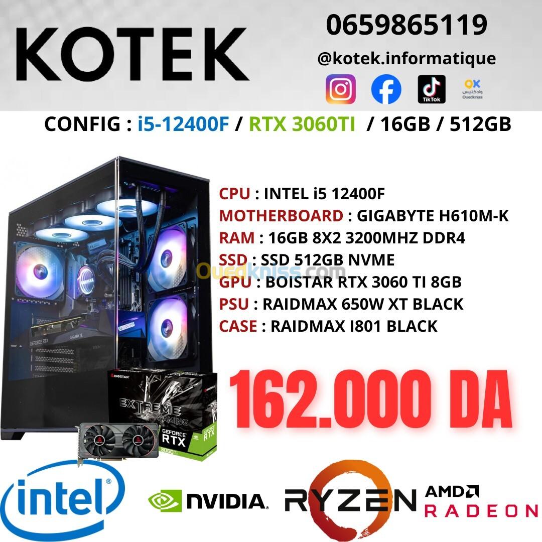 CONFIG PC GAMER I5-12400F RTX 3060 TI 8GB 16GB RAM 512GB NVME