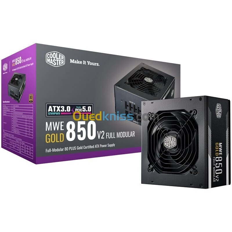 ALIMENTATION COOLER MASTER MWE 850W V2 -  MODULAIRE 80 PLUS GOLD - DC TO DC - ATX 3.0 - PCI-E 5.0