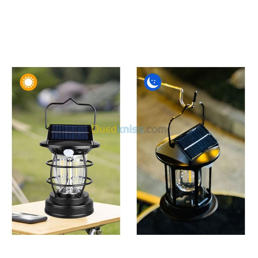 Lanterne de camping rechargeable, lampe de camping portable, 2 panneaux solaires