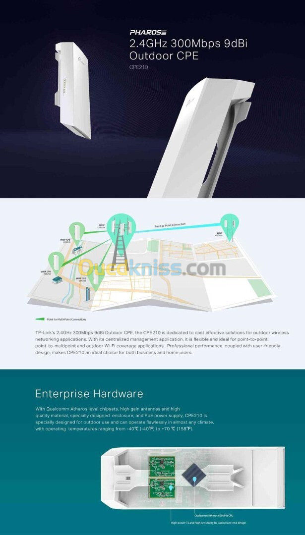 TP-Link CPE210 Point d'Accès Extérieur Wi-Fi 2.4GHz 300 Mbps 9DBi