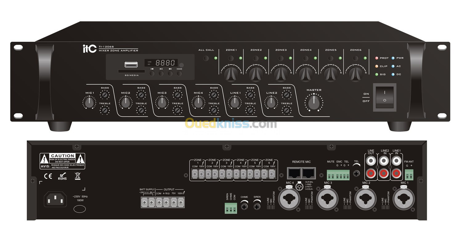 Amplificateur Mixeur 6 Zones avec Mp3 ITC TI-2406S