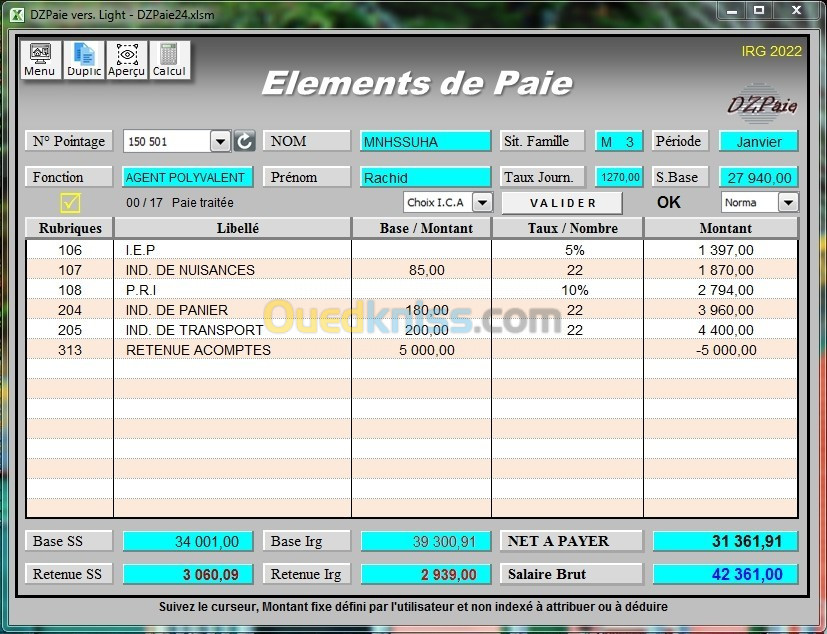 DZPaie classeur gestion paie