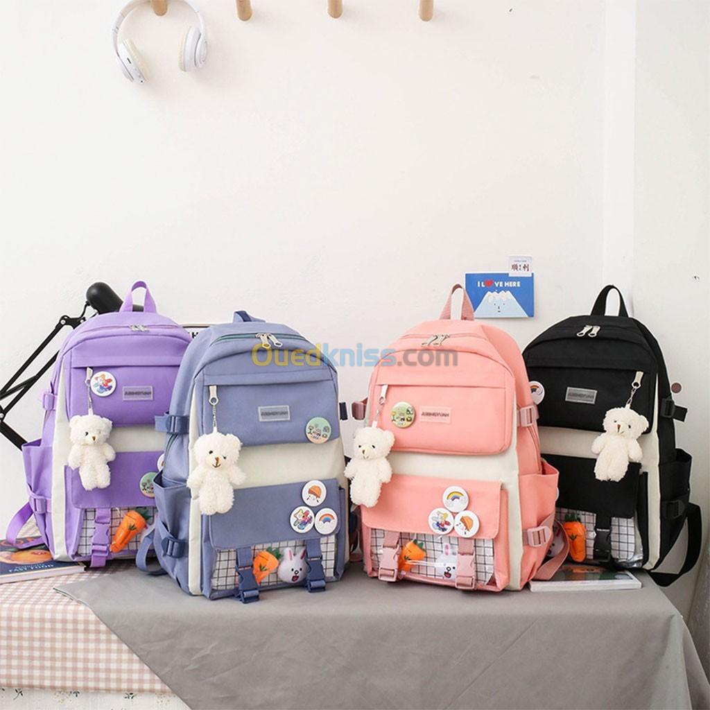 Ensemble Sac à dos Kawaii 4 pièces, joli sac à dos pour l école avec accessoires V2