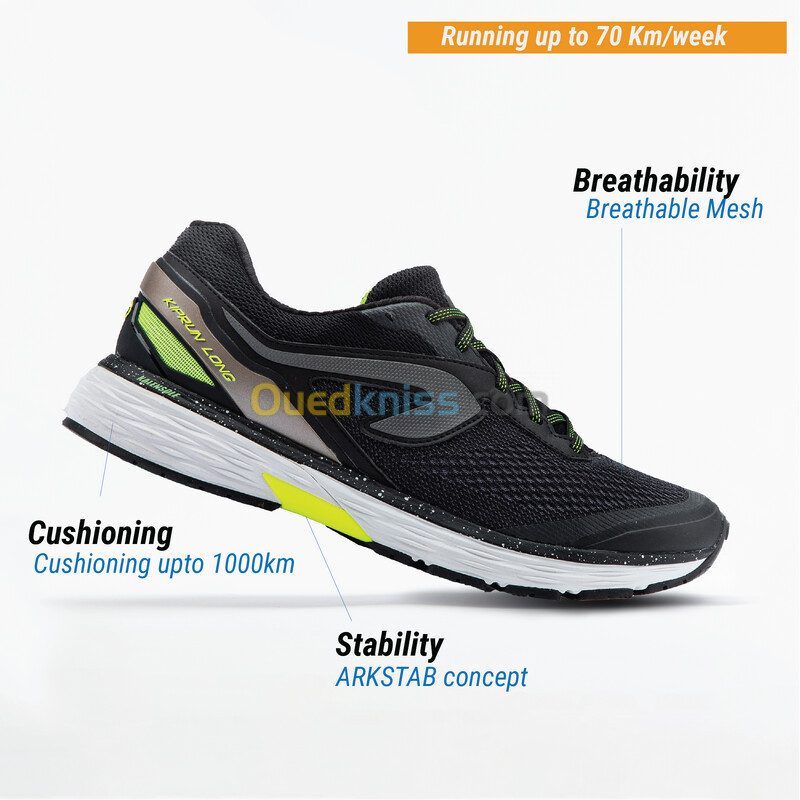 KALENJI CHAUSSURES DE RUNNING HOMME KIPRUN LONG 2 NOIR JAUNE