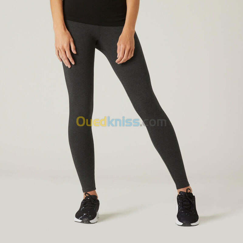 DOMYOS Legging fitness long coton extensible ceinture basse femme - Salto gris foncé ch